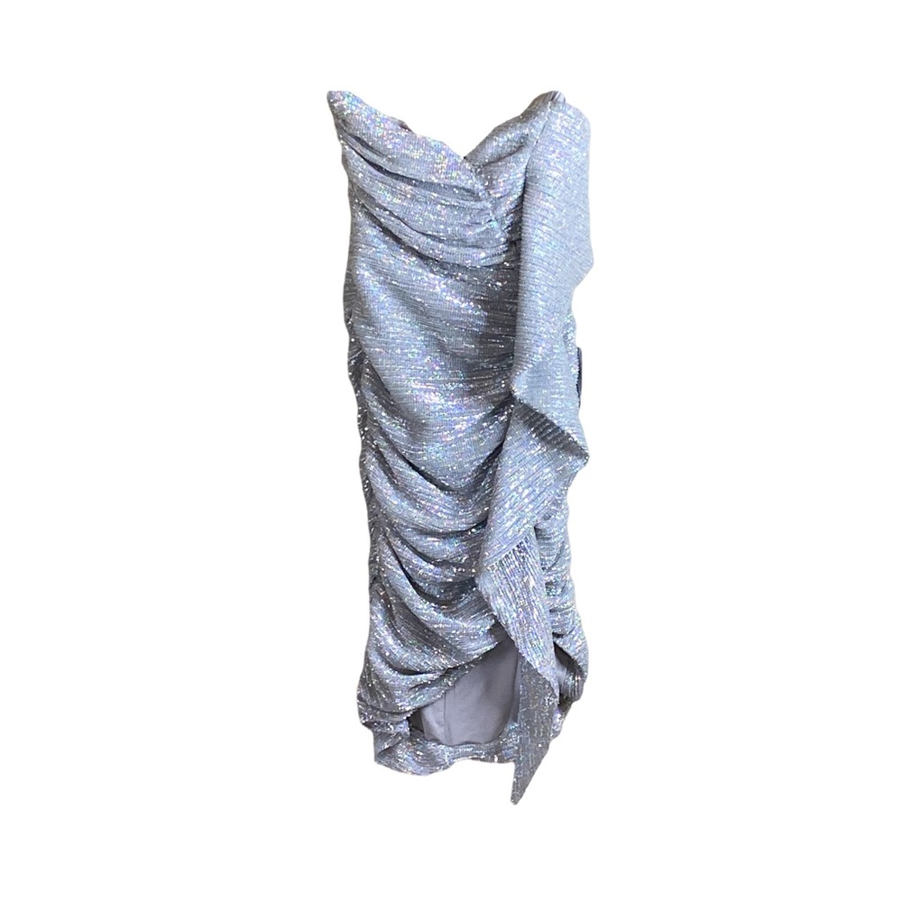 Lavish Alice x Rosie Connolly Ruched Sequin Dress in Iridescent Silver Size 14